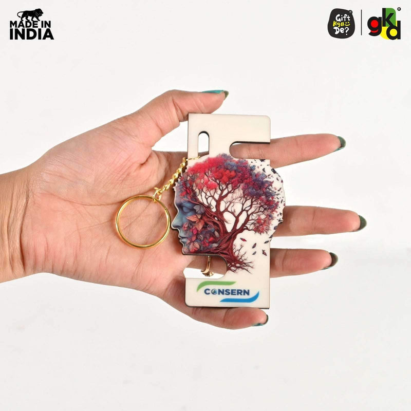 Cellphone Stand with Keyring | Wooden Mobile Stand with 2 in 1 Style Watch Video Horizontal and Vertical | Premium Golden Keychain Gift Kya De
