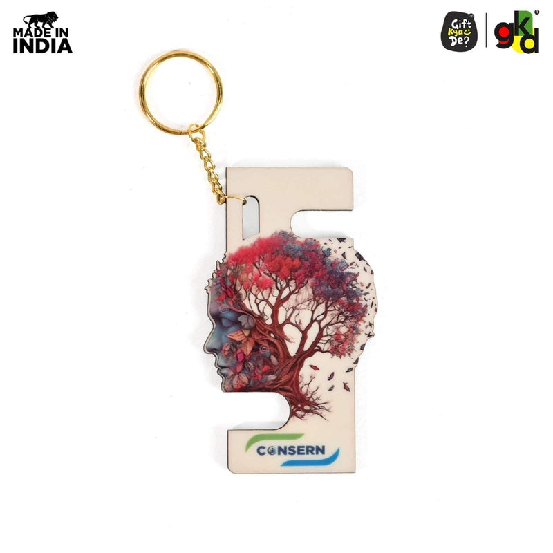 Cellphone Stand with Keyring | Wooden Mobile Stand with 2 in 1 Style Watch Video Horizontal and Vertical | Premium Golden Keychain Gift Kya De