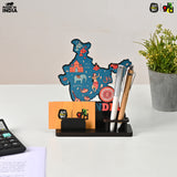 Load image into Gallery viewer, India Map Desk Table Top with Pen Holder &amp; Visiting Card Stand – Showcasing Iconic Places, Pride Animals, and Culture | Patriotic Gifts for Republic Day &amp; Independence Day