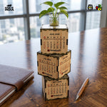 3-Cube Wooden Desk Calendar 2026 with Test Tube Planter | Desk Organizer for Home, Office & Corporate Gifting