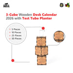 3-Cube Wooden Desk Calendar 2026 with Test Tube Planter | Desk Organizer for Home, Office & Corporate Gifting