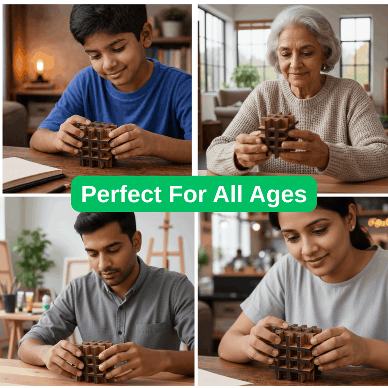 3D Wooden Interlocking Puzzle Cube | Brain Teaser IQ Game | Educational & Logical Thinking Game for Kids & Adults | 3x3 Inch