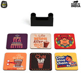 Load image into Gallery viewer, Square Quotes Coaster Set of 6 With Coaster Stand | Quotes Coaster Set fit for Tea Cups and Coffee Mugs Also Coffee Lover Gifts Gift Kya De