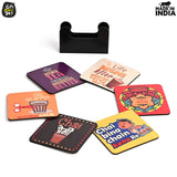 Load image into Gallery viewer, Square Quotes Coaster Set of 6 With Coaster Stand | Quotes Coaster Set fit for Tea Cups and Coffee Mugs Also Coffee Lover Gifts Gift Kya De