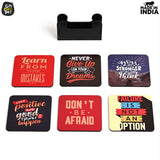 Load image into Gallery viewer, Square Quotes Coaster Set of 6 With Coaster Stand | Quotes Coaster Set fit for Tea Cups and Coffee Mugs Also Coffee Lover Gifts Gift Kya De