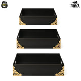 Load image into Gallery viewer, Wooden Tray Set of 3 Premium Baskets for Gift Packing Also Dry Fruits Tray for Serving Chocolates Sweets Cookies, Festival hampers Gift Trays for Wedding (3pc 16x12 14x11 12x9 inch) Gift Kya De