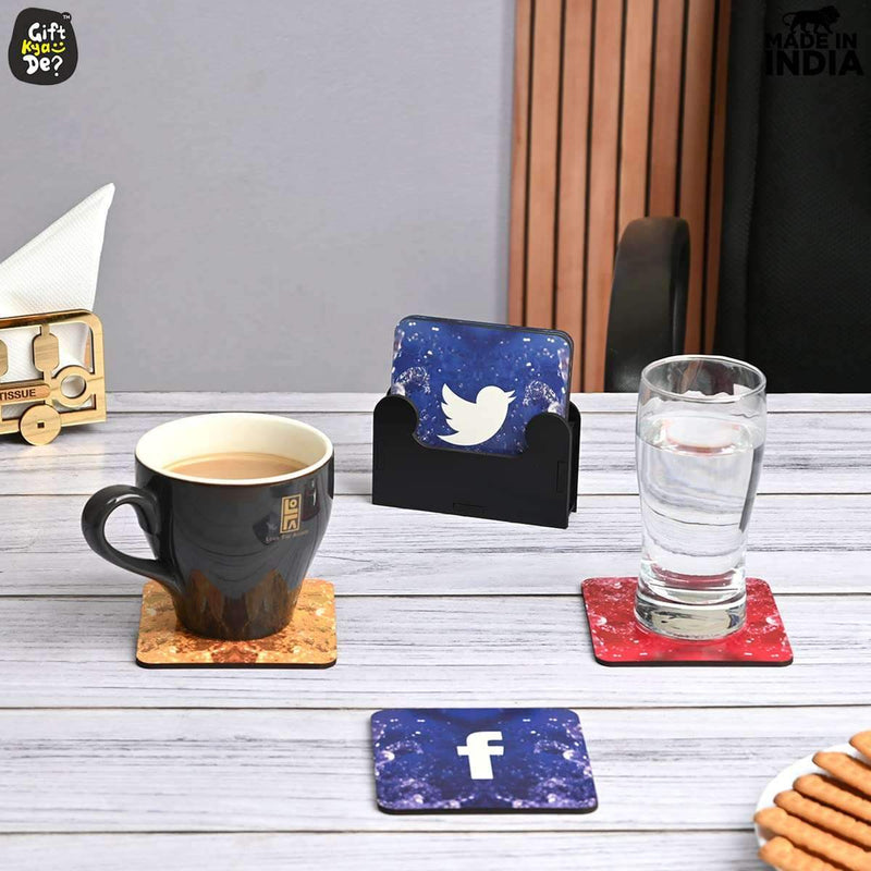 Square Quotes Coaster Set of 6 With Coaster Stand | Quotes Coaster Set fit for Tea Cups and Coffee Mugs Also Coffee Lover Gifts Gift Kya De