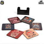 Square Quotes Coaster Set of 6 With Coaster Stand | Quotes Coaster Set fit for Tea Cups and Coffee Mugs Also Coffee Lover Gifts Gift Kya De