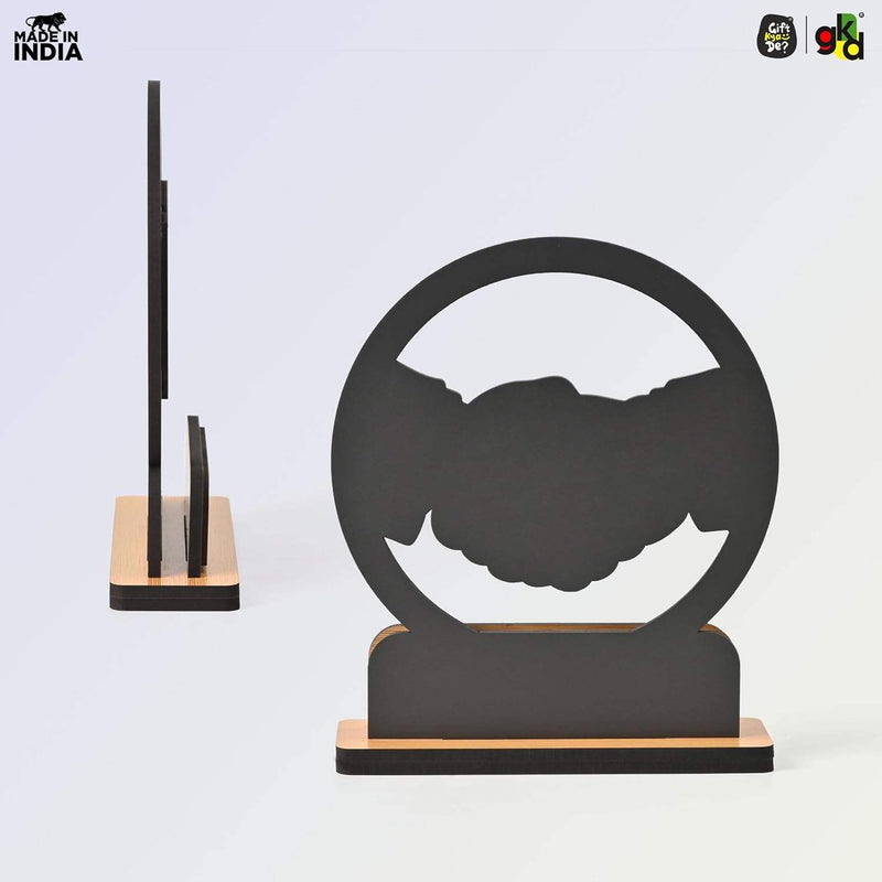 Wooden Handshake Memento Trophy | DIY Customizable Partnership Award for Corporate Gifts, Dealer Meets & Business Achievements | Add Your Own Sticker or Text