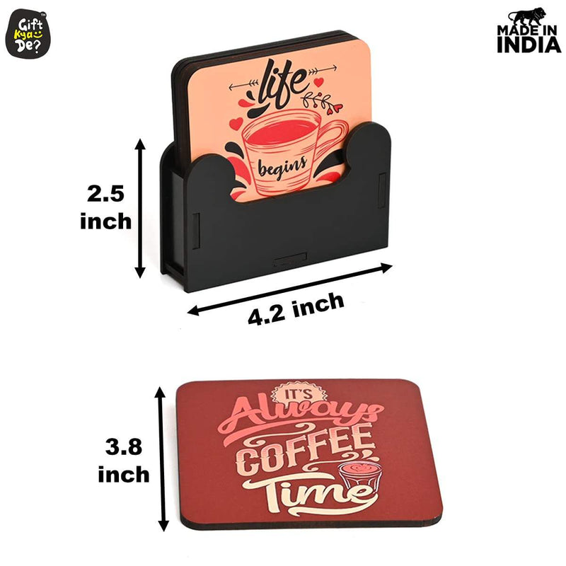Square Quotes Coaster Set of 6 With Coaster Stand | Quotes Coaster Set fit for Tea Cups and Coffee Mugs Also Coffee Lover Gifts Gift Kya De