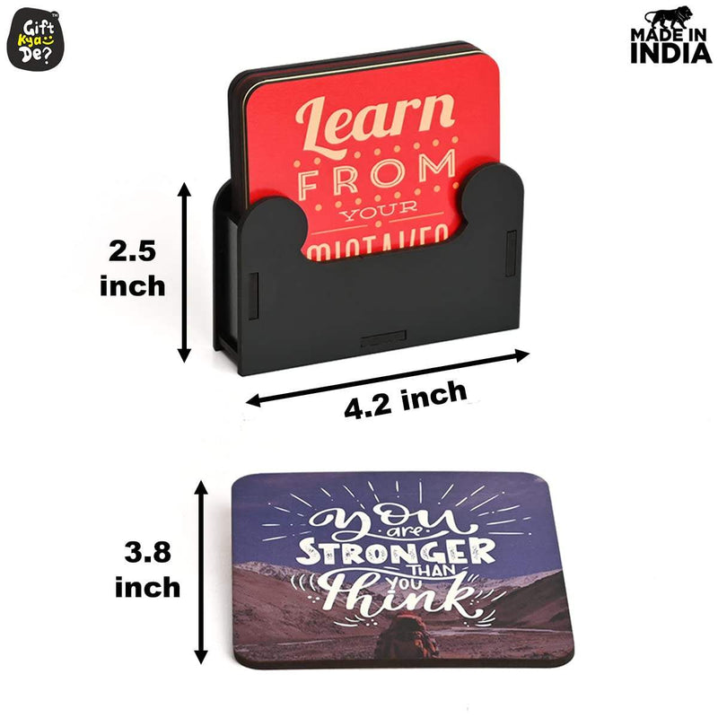 Square Quotes Coaster Set of 6 With Coaster Stand | Quotes Coaster Set fit for Tea Cups and Coffee Mugs Also Coffee Lover Gifts Gift Kya De