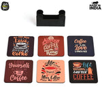 Square Quotes Coaster Set of 6 With Coaster Stand | Quotes Coaster Set fit for Tea Cups and Coffee Mugs Also Coffee Lover Gifts Gift Kya De