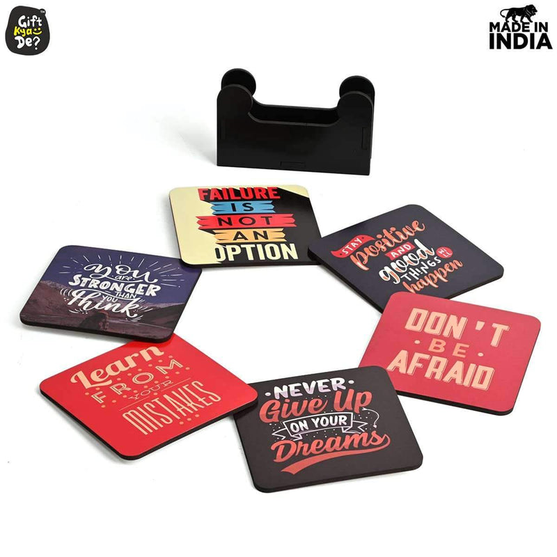 Square Quotes Coaster Set of 6 With Coaster Stand | Quotes Coaster Set fit for Tea Cups and Coffee Mugs Also Coffee Lover Gifts Gift Kya De