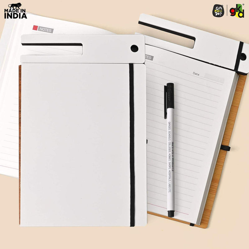 Wooden Smart Diary with White Board & Marker | A5 Notebook with Mobile & Pen Stand | Personal Use, Office & Corporate Gift