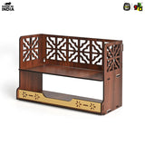 Load image into Gallery viewer, Aastha Compact Wooden Pooja Mandir for Home &amp; Office | Small Table Top &amp; Wall Mounted Wooden Temple Stand with Golden Acrylic Elegance (H-8 x L-12 x W-5.5 Inch)