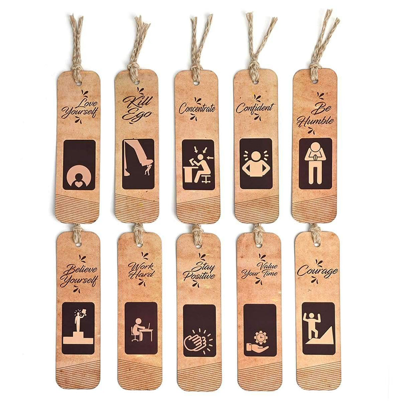 Bookmarks Set of 10 Motivational Quotes | Bookmarks Aesthetic with Hard Paperback | Handmade Tassel Dori (Eco-Friendly 10pc) Gift Kya De