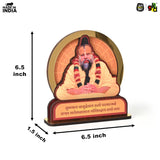 Load image into Gallery viewer, Premanand Maharaj Ji Wooden Table Top Idol Vrindavan | Guru Ji Photo Frame with Golden Acrylic | 6.5 x 6.5 Inch