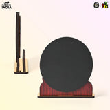 Load image into Gallery viewer, Premanand Maharaj Ji Wooden Table Top Idol Vrindavan | Guru Ji Photo Frame with Golden Acrylic | 6.5 x 6.5 Inch