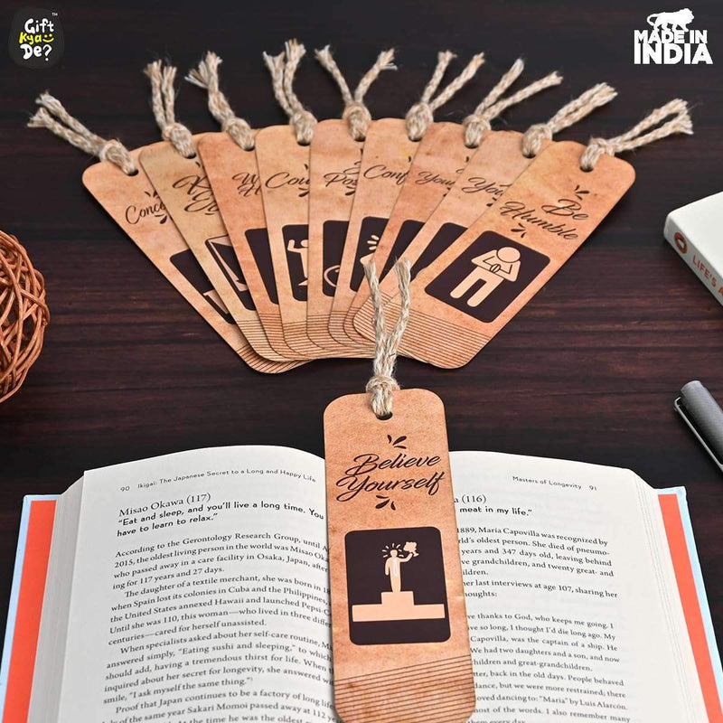 Bookmarks Set of 10 Motivational Quotes | Bookmarks Aesthetic with Hard Paperback | Handmade Tassel Dori (Eco-Friendly 10pc) Gift Kya De