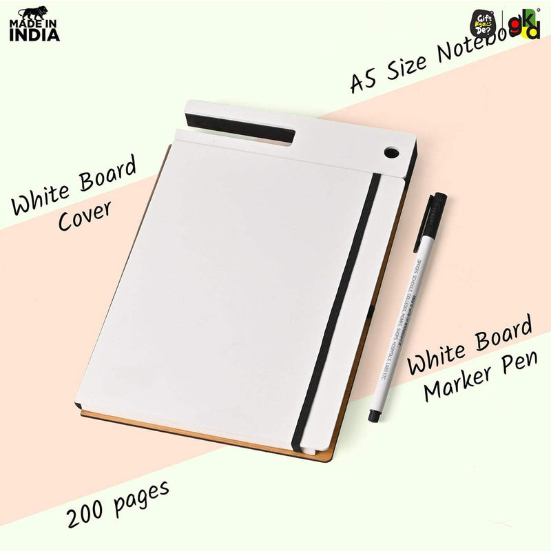 Wooden Smart Diary with White Board & Marker | A5 Notebook with Mobile & Pen Stand | Personal Use, Office & Corporate Gift