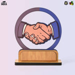 Wooden Handshake Memento Trophy | DIY Customizable Partnership Award for Corporate Gifts, Dealer Meets & Business Achievements | Add Your Own Sticker or Text