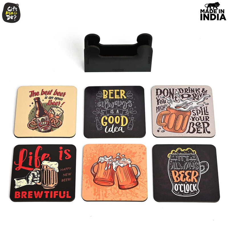Square Quotes Coaster Set of 6 With Coaster Stand | Quotes Coaster Set fit for Tea Cups and Coffee Mugs Also Coffee Lover Gifts Gift Kya De