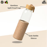Load image into Gallery viewer, Glass Water Bottle with Bamboo Spill-Proof Cap &amp; Jute Sleeve 450 ML | Eco-Friendly &amp; Reusable | BPA Free | Leak-Proof | Travel Friendly | Made in India