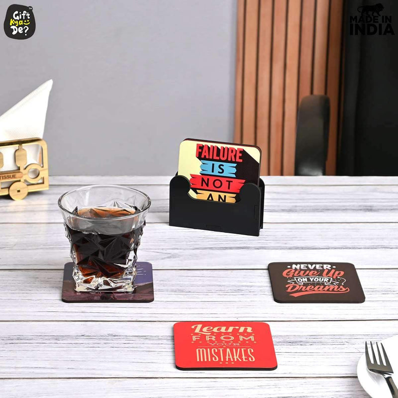 Square Quotes Coaster Set of 6 With Coaster Stand | Quotes Coaster Set fit for Tea Cups and Coffee Mugs Also Coffee Lover Gifts Gift Kya De
