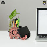 Load image into Gallery viewer, Elephant Shaped Wooden Pen Holder with Test Tube Planter &amp; Mobile Stand | Mandala Art Design | Multifunctional Desk Organizer - Gift Kya De 