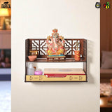 Load image into Gallery viewer, Aastha Compact Wooden Pooja Mandir for Home &amp; Office | Small Table Top &amp; Wall Mounted Wooden Temple Stand with Golden Acrylic Elegance (H-8 x L-12 x W-5.5 Inch)