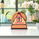Load image into Gallery viewer, Premanand Maharaj Ji Wooden Table Top Idol Vrindavan | Guru Ji Photo Frame with Golden Acrylic | 6.5 x 6.5 Inch