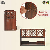 Load image into Gallery viewer, Aastha Compact Wooden Pooja Mandir for Home &amp; Office | Small Table Top &amp; Wall Mounted Wooden Temple Stand with Golden Acrylic Elegance (H-8 x L-12 x W-5.5 Inch)