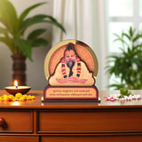 Load image into Gallery viewer, Premanand Maharaj Ji Wooden Table Top Idol Vrindavan | Guru Ji Photo Frame with Golden Acrylic | Spiritual Desk Showpiece for Home Temple, Office &amp; Gifting | 6.5 x 6.5 Inch