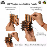 3D Wooden Interlocking Puzzle Cube | Brain Teaser IQ Game | Educational & Logical Thinking Game for Kids & Adults | 3x3 Inch
