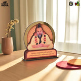 Load image into Gallery viewer, Premanand Maharaj Ji Wooden Table Top Idol Vrindavan | Guru Ji Photo Frame with Golden Acrylic | 6.5 x 6.5 Inch