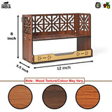 Load image into Gallery viewer, Aastha Compact Wooden Pooja Mandir for Home &amp; Office | Small Table Top &amp; Wall Mounted Wooden Temple Stand with Golden Acrylic Elegance (H-8 x L-12 x W-5.5 Inch)