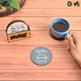 Load image into Gallery viewer, Home Quotes Wooden Coaster Set Of 6 With Stand – Perfect for Tea &amp; Coffee Mugs