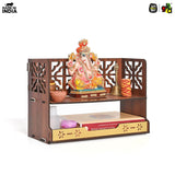 Load image into Gallery viewer, Aastha Compact Wooden Pooja Mandir for Home &amp; Office | Small Table Top &amp; Wall Mounted Wooden Temple Stand with Golden Acrylic Elegance (H-8 x L-12 x W-5.5 Inch)