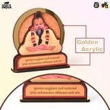 Load image into Gallery viewer, Premanand Maharaj Ji Wooden Table Top Idol Vrindavan | Guru Ji Photo Frame with Golden Acrylic | 6.5 x 6.5 Inch
