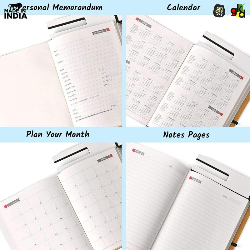 Wooden Smart Diary with White Board & Marker | A5 Notebook with Mobile & Pen Stand | Personal Use, Office & Corporate Gift
