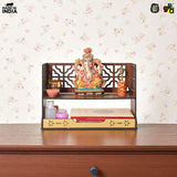 Load image into Gallery viewer, Aastha Compact Wooden Pooja Mandir for Home &amp; Office | Small Table Top &amp; Wall Mounted Wooden Temple Stand with Golden Acrylic Elegance (H-8 x L-12 x W-5.5 Inch)