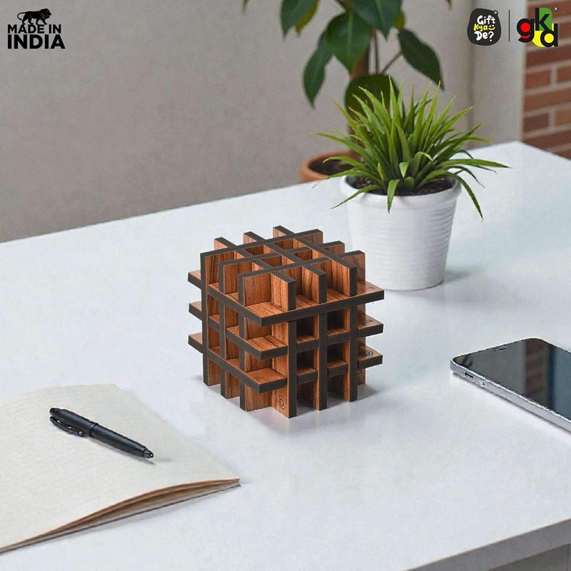 3D Wooden Interlocking Puzzle Cube | Brain Teaser IQ Game | Educational & Logical Thinking Game for Kids & Adults | 3x3 Inch