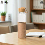 Glass Water Bottle with Bamboo Spill-Proof Cap & Jute Sleeve 450 ML | Eco-Friendly & Reusable | BPA Free | Leak-Proof | Travel Friendly | Made in India