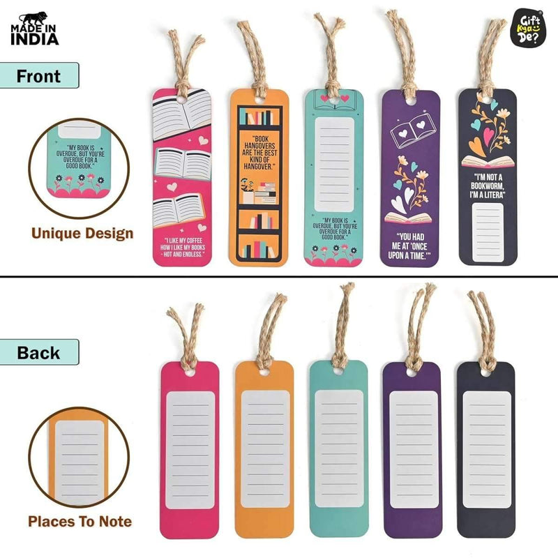 Bookmarks Set of 5 | Beautiful Designs & Quotes | Hard Paper Book Marker With Handmade Tassel Dori