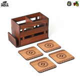 Load image into Gallery viewer, Wooden Cutlery Holder with 3 Compartments &amp; 4 Designer Coasters | Multipurpose Utensil, Tissue &amp; Spoon Stand | Table Organiser for Home, Kitchen, Office