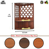 Load image into Gallery viewer, Wooden Corner Pooja Mandir for Home &amp; Office | Wall Mounted Pooja Stand with LED Light (H-17 x W-10 x L-15 Inch)