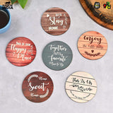 Load image into Gallery viewer, Home Quotes Wooden Coaster Set Of 6 With Stand – Perfect for Tea &amp; Coffee Mugs