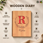 Personalized Wooden Diary with Custom Alphabet & Name | Premium Wooden Cover Journal | 6 x 8 Inch