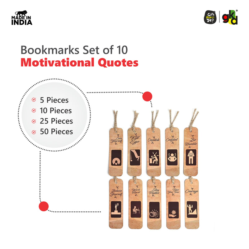 Bookmarks Set of 10 Motivational Quotes | Bookmarks Aesthetic with Hard Paperback | Handmade Tassel Dori (Eco-Friendly 10pc)