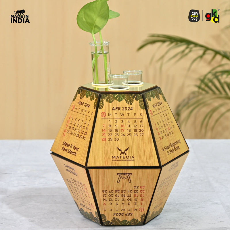 Test Tube Planter with Wooden Holder / Calendar 2026, Table Top Decor Planters | Hexagon Design | Corporate Gifts
